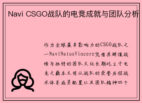 Navi CSGO战队的电竞成就与团队分析